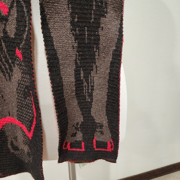 Green 3 Scarf Horse Equestrian Print Recycled Cotton Blend Stripes Long Narrow - Picture 3 of 6